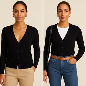 Banana Republic Italian Merino Yarn V-neck Button Cardigan Baruffa Blk Cotton TL